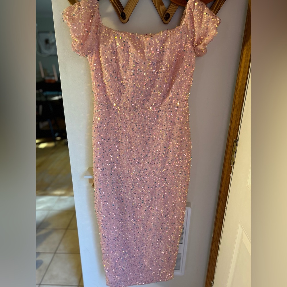 Bella Barnett Off the Shoulder Pink Sequin Dress XL